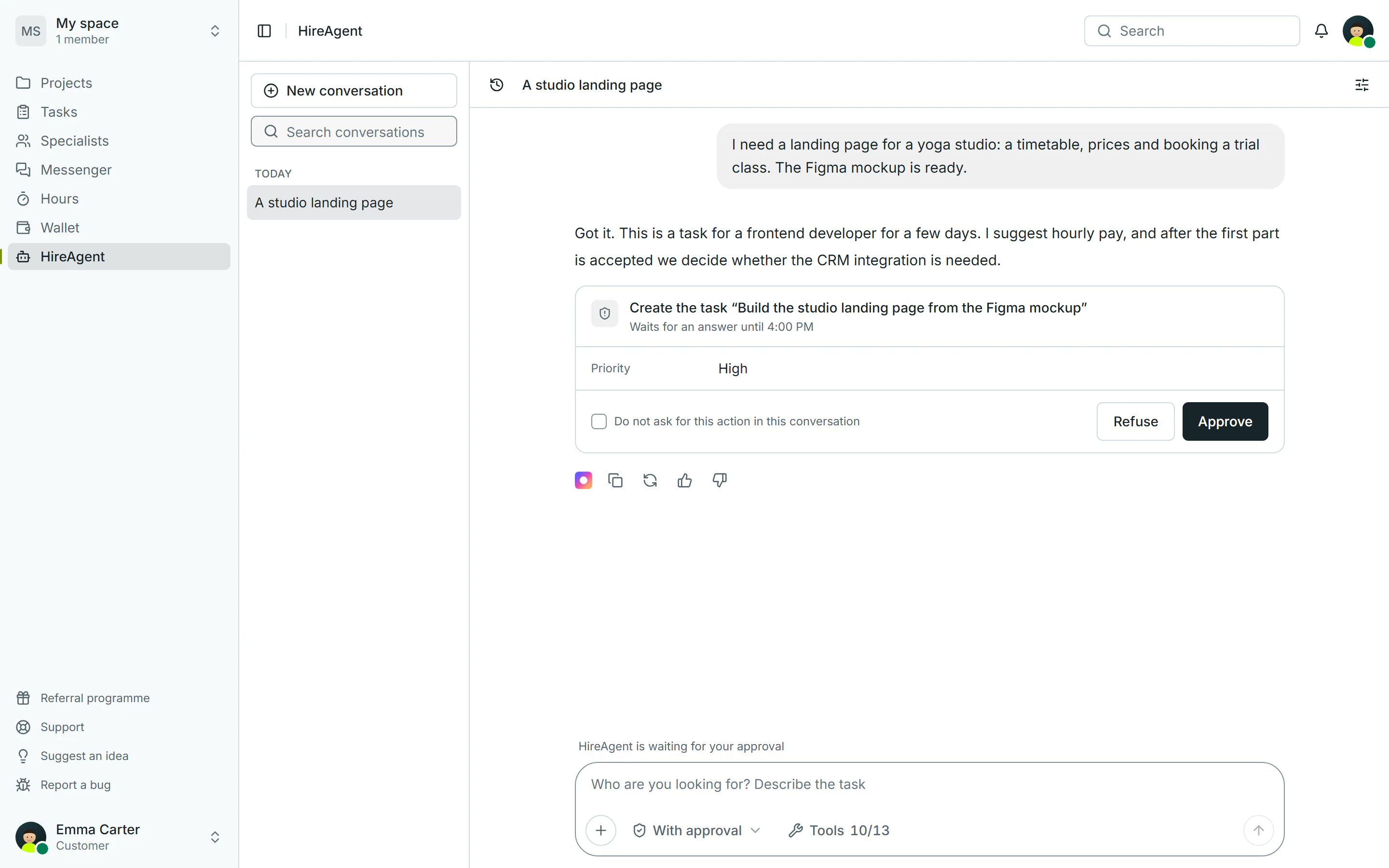 A Customer talking to HireAgent